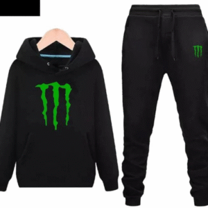 2 Piece Men's Printed Fleece Track Suit Black