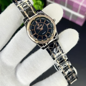 Women's Stainless Steel Dual Chain Watch Set Black Silver Golden