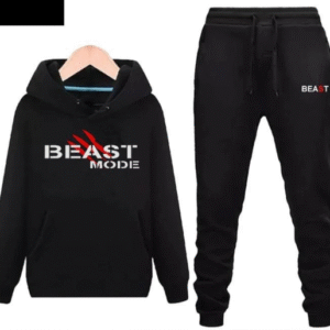 2 Piece Men's Printed Fleece Track Suit Black