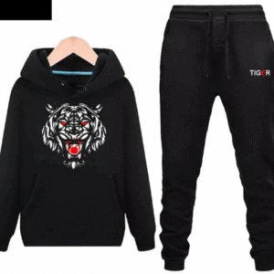 2 Piece Men's Printed Fleece Track Suit Black