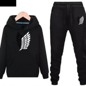 2 Piece Men's Printed Fleece Track Suit Black