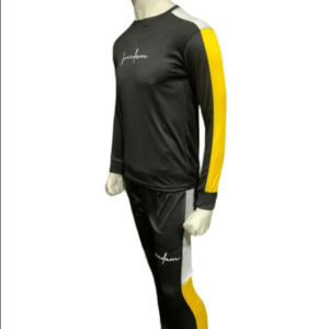 2 Piece Men's Polyester Printed Casual Set Black Yellow