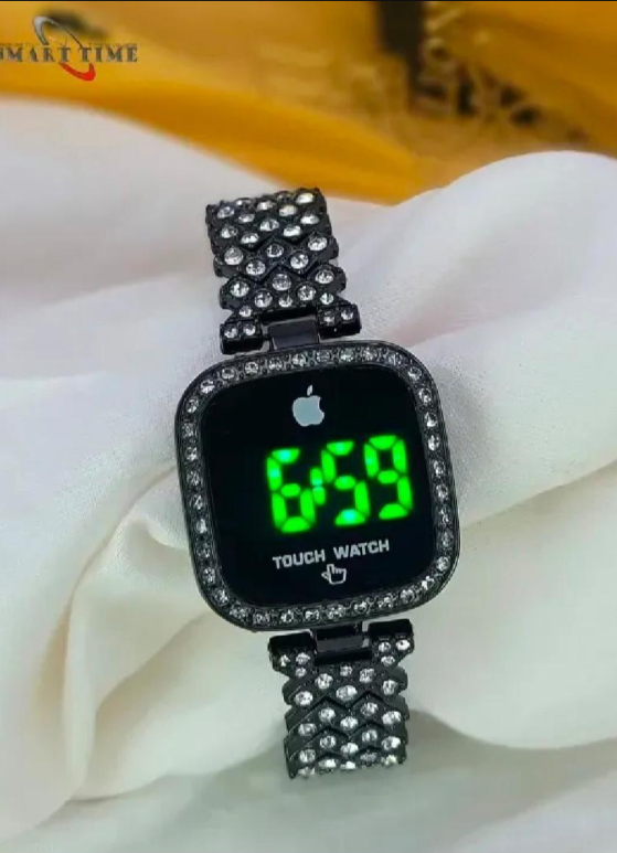 Women's Square Digital Chain Watch Black