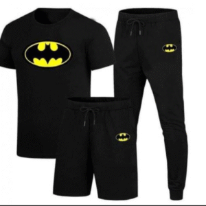 2 Piece Men's Polyester Striped T-Shirt and Trouser Set Black