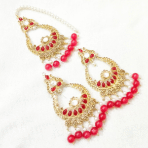 Metal Bindiya and Earrings Set for Women with Traditional Design Maroon