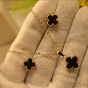 Stainless Steel Necklace Set for Women with Van Cleef Design Black