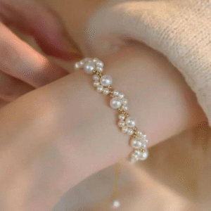 Golden Plated Bracelet with Imitation Pearl Resin and Rhinestone