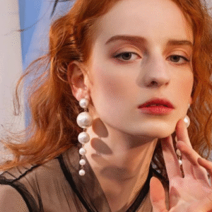 Pearl Round Drop Earrings for Girls Western and Korean Style Adjustable Golden