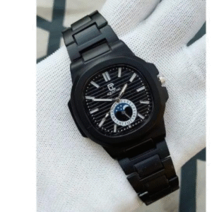 Men's Stainless Steel Square Chain Strap Chronograph Watch Black