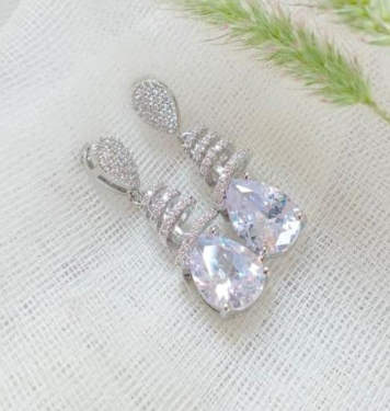 Silver Plated Zircon Earrings for Women with Elegant Design Silver