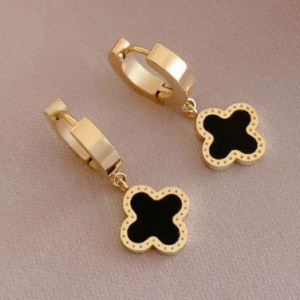 1 Carat Gold Plated Stainless Steel Earrings for Women with Black Artificial Stones Unique Design Black