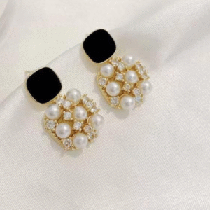 Gold Plated Earring for Women with Elegant Black and Blue Design