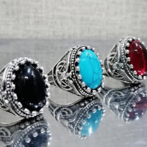Silver Plated Rings Set for Men with Turkish Design Gemstones Silver