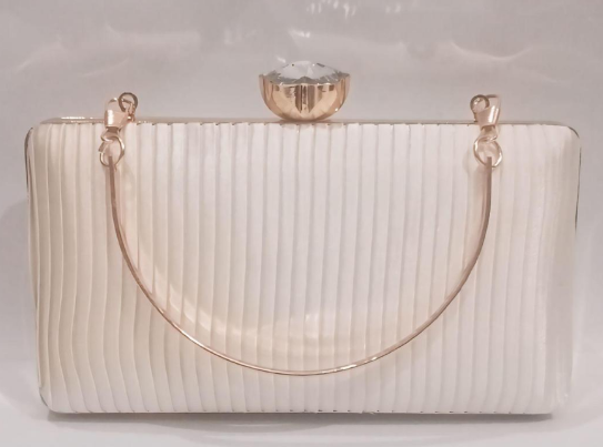 Rexine Textured Fancy Clutch for Girls with One Main Compartment White