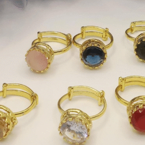 Gold Plated Kundan Ball Ring for Women with Adjustable Size Multicolor