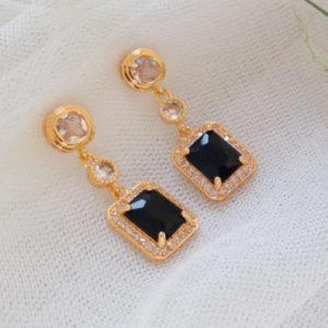 Gold Plated Zircon Earrings for Women with Elegant Design Black