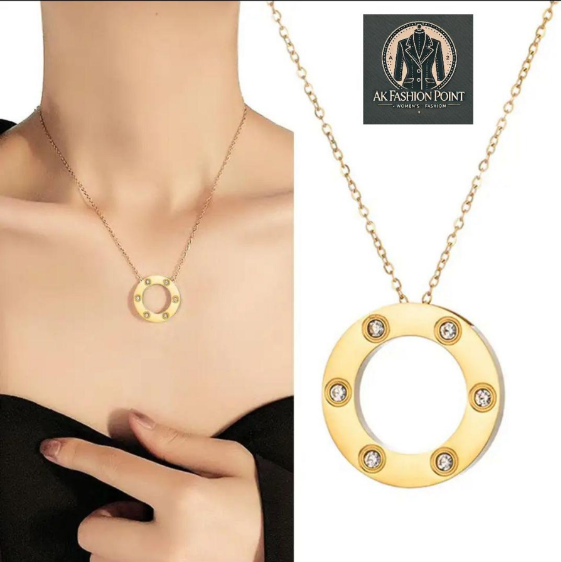 Gold Plated Metal Pendant with White Gemstone Golden