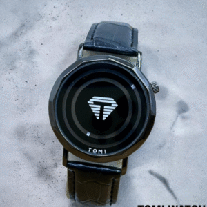 Men's Leather Textured Strap Round Luxury Watch Black