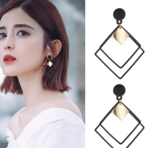 Alloy Earrings for Women with Unique Square Design Black