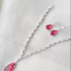 Silver Plated Pendant Set for Women with Zircon Stones and Modern Design Red