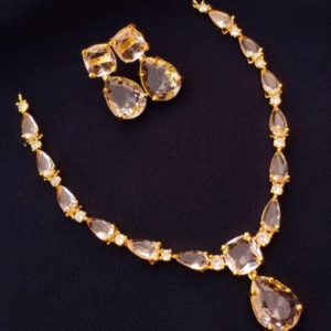 Gold Plated Necklace Set for Women with Semi Precious Stones in Fancy Unique Design White
