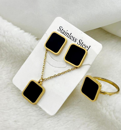 Stainless Steel Pendant Set for Women with Easy To Wear Plain Design Black