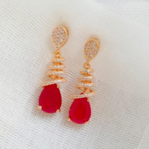Gold Plated Zircon Earrings for Women with Elegant Design Red