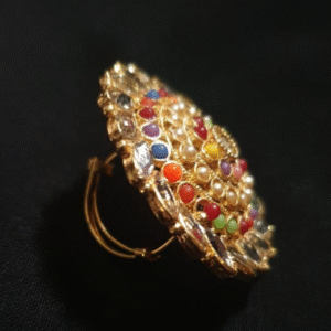 Gold Plated Funky Adjustable Ring for Unisex with Multicolored Stones Golden