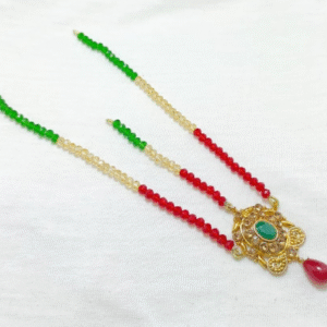 Casting Matha Patti for Women with Green and Red Stones Golden