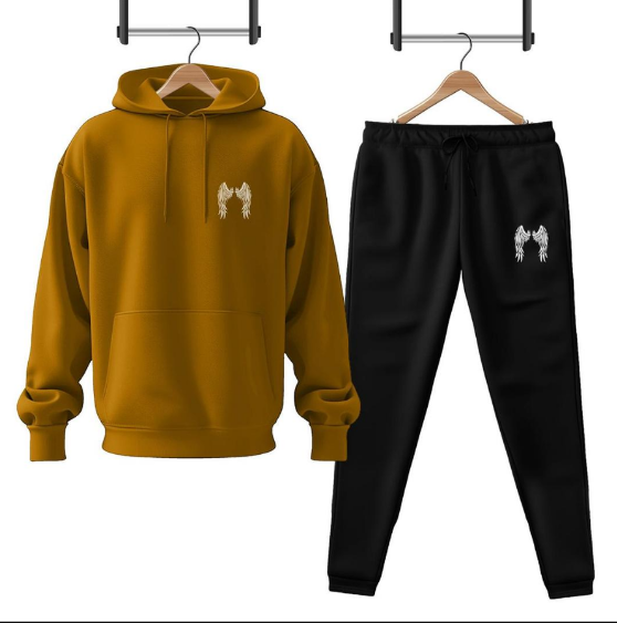 Winter Printed Fleece Hoodie Tracksuit Golden