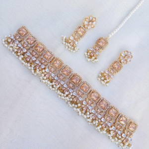 Gold Plated Bridal Set for Women with Unique Hand Made Design Golden