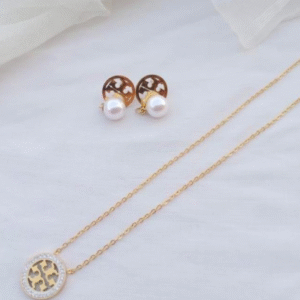 Gold Plated Van Cleef Pendant and Earrings Set for Women Adjustable