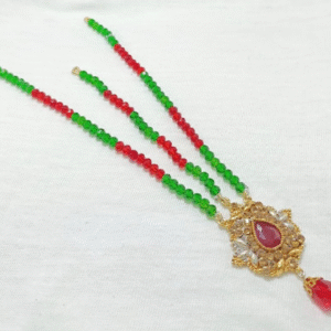 Casting Matha Patti for Women with Green and Red Stones Golden