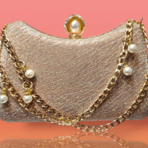 Metal Textured Fancy Clutch for Women Formal Style Golden