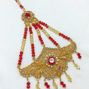 Casting Jhumar for Women with Red Stones and Resin Polish Golden