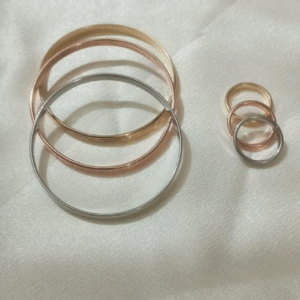 Gold Silver Copper Plated Rings and Kara Set for Women with Adjustable Fit Multicolor