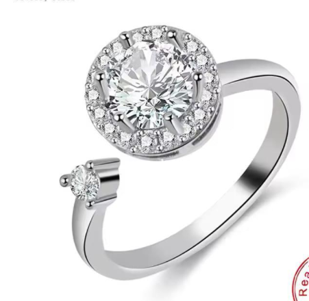 Sterling Silver Plated Multi-Charm Rotating Ring for Women with Zircon Stone Silver