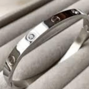 Silver Plated Silver Kara Bangle for Unisex with Funky Resin Stone Design Silver