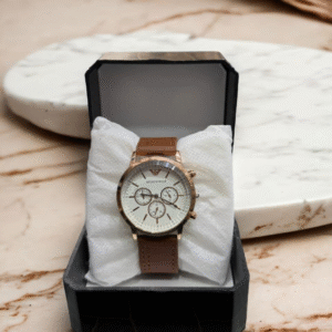 Men's Leather Plain Strap Round Analogue Watch Brown