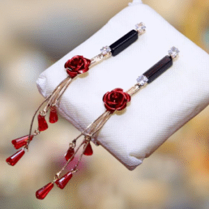 Gold Plated Alloy Earrings for Women with Flower Design Red