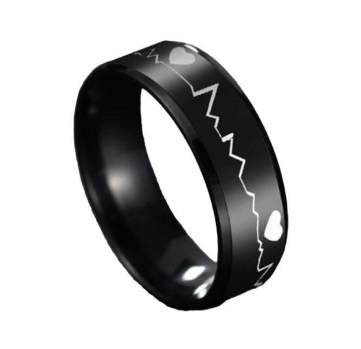 Stainless Steel Ring for Unisex with Heartbeat Design Black