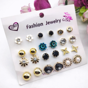 Alloy Ear Studs for Women with Artificial Green Stones Green