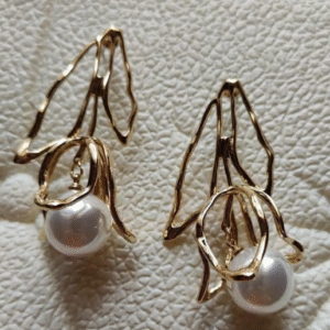 Gold Plated Dangling Earrings for Women with Flower Design Golden