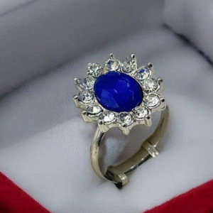 Silver Plated Adjustable Ring for Women with Blue Stone Blue