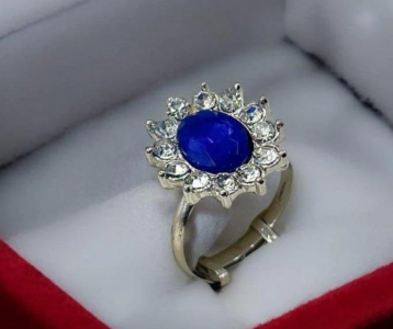 Silver Plated Adjustable Ring for Women with Blue Stone Blue