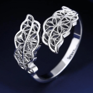 Silver Plated Leaf Design Adjustable Ring for Women with Zircon Stone Silver