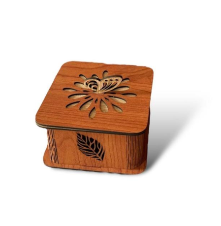 Wooden Jewelry Storage Box for Girls with Flower Design Brown