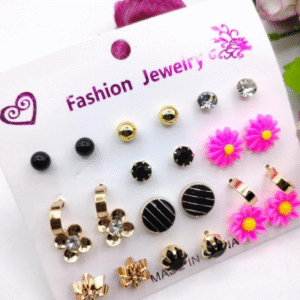Alloy Ear Studs for Women with Artificial Pink Stones Pink