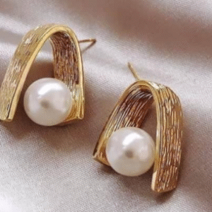 Gold Plated Studs for Women with Pearl Modern Design White