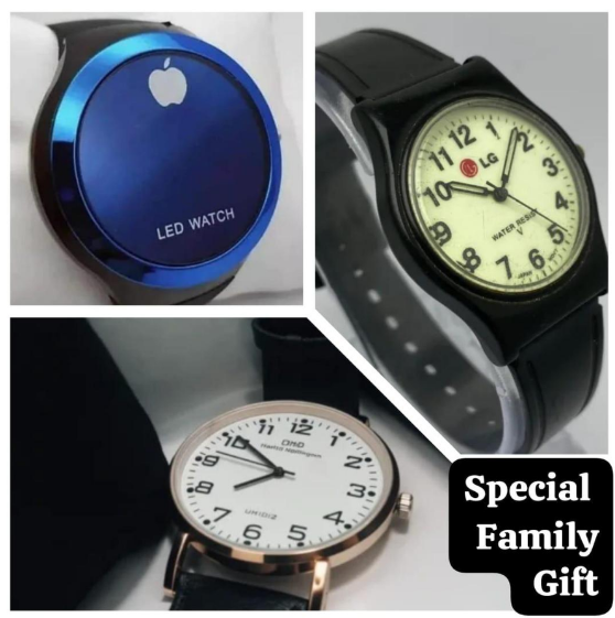 Unisex Plastic Plain Strap Round Quartz Watch Set Blue, Black, White